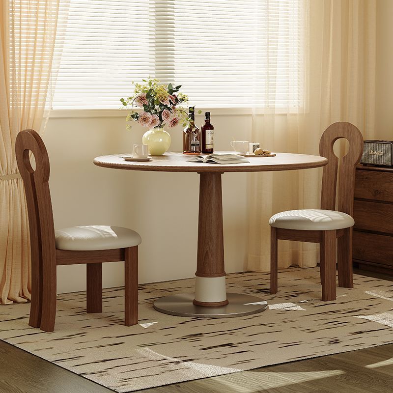 North American Doric Round Table, Nordic Walnut Round Dining Table, Small Apartment Antique Solid Wood Home Table, Dining Table