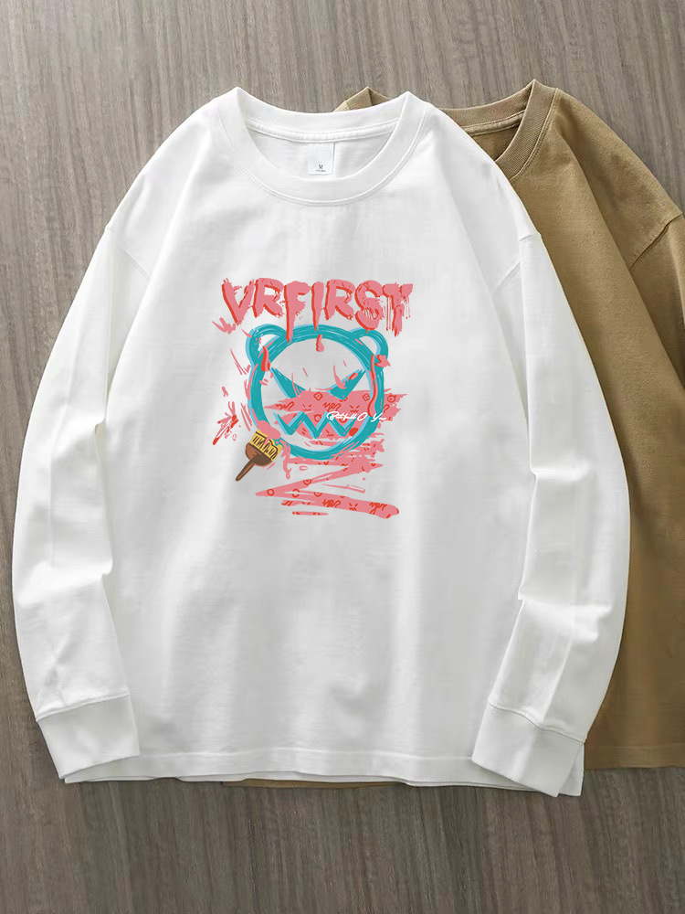 230g 100% algodón de alta gama camiseta de mujer de manga larga primavera y otoño nuevo estilo coreano camiseta de cuello redondo para mujeres