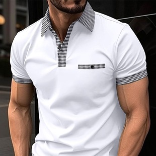 European and American Cross-Border Summer Aliexpress Amazon Men's Short-Sleeved Polo Shirt Button-Down Color-Blocked Men's Sports Polo Shirt
