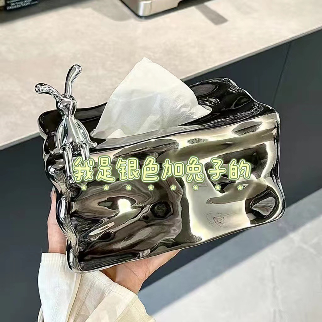 北欧風陶磁ティッシュケース収納ケース軽贅沢高級銀色氷高顔値チーズチーズテーブルトップ置物