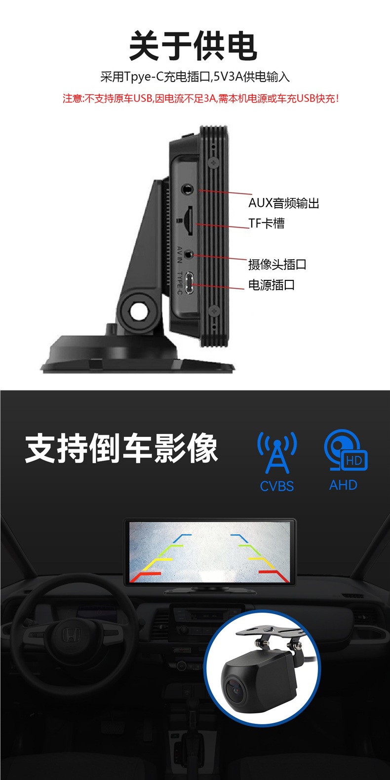 Wireless Carplay Portable Screen Car Center Console Navigator Hicar Smart Screen Driving Recorder All-In-One Device