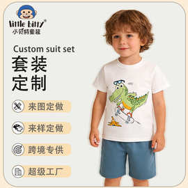 童装定制26春夏季儿童短袖套装卡通印花现货欧美跨境童装来图打样