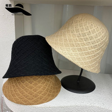 日系薄款透气渔夫帽韩版洋气帽子夏季遮阳帽显脸小针织编织水桶帽