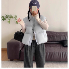 2025新款90白鸭绒面包泡芙羽绒服马甲女立领小个子外套女百搭保暖