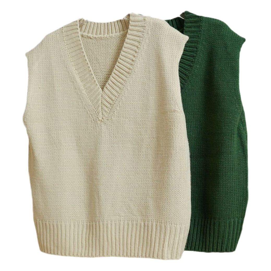 Lufu otoño nuevo japonés de moda perezoso cuello en V punto chaleco suelto interior casual chaleco sin mangas para las mujeres