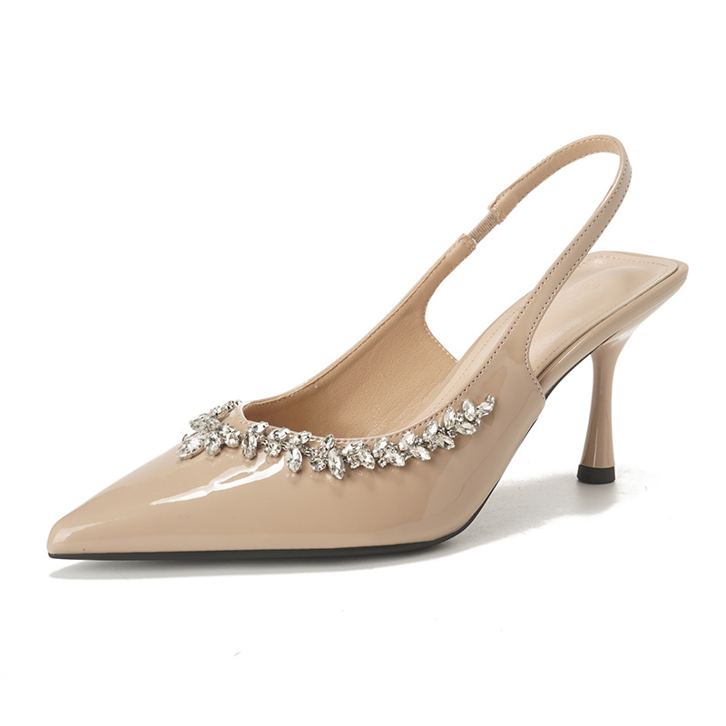 ¡Nueva dama gentil en primavera! Zapatos de tacón de aguja de boca baja de diamantes de imitación puntiagudos para mujer sandalias de tacón alto para mujer