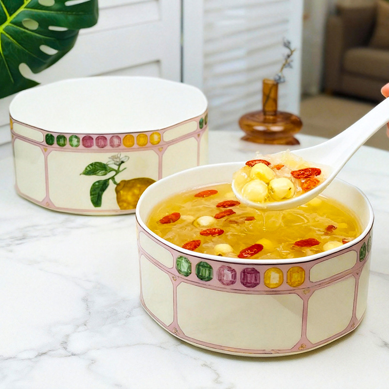 Swan Series European-Style Modern Minimalist High-End Luxury Bone China Lia Octagonal Bowl Hotel Dessert Soup Bowl Cross-Border