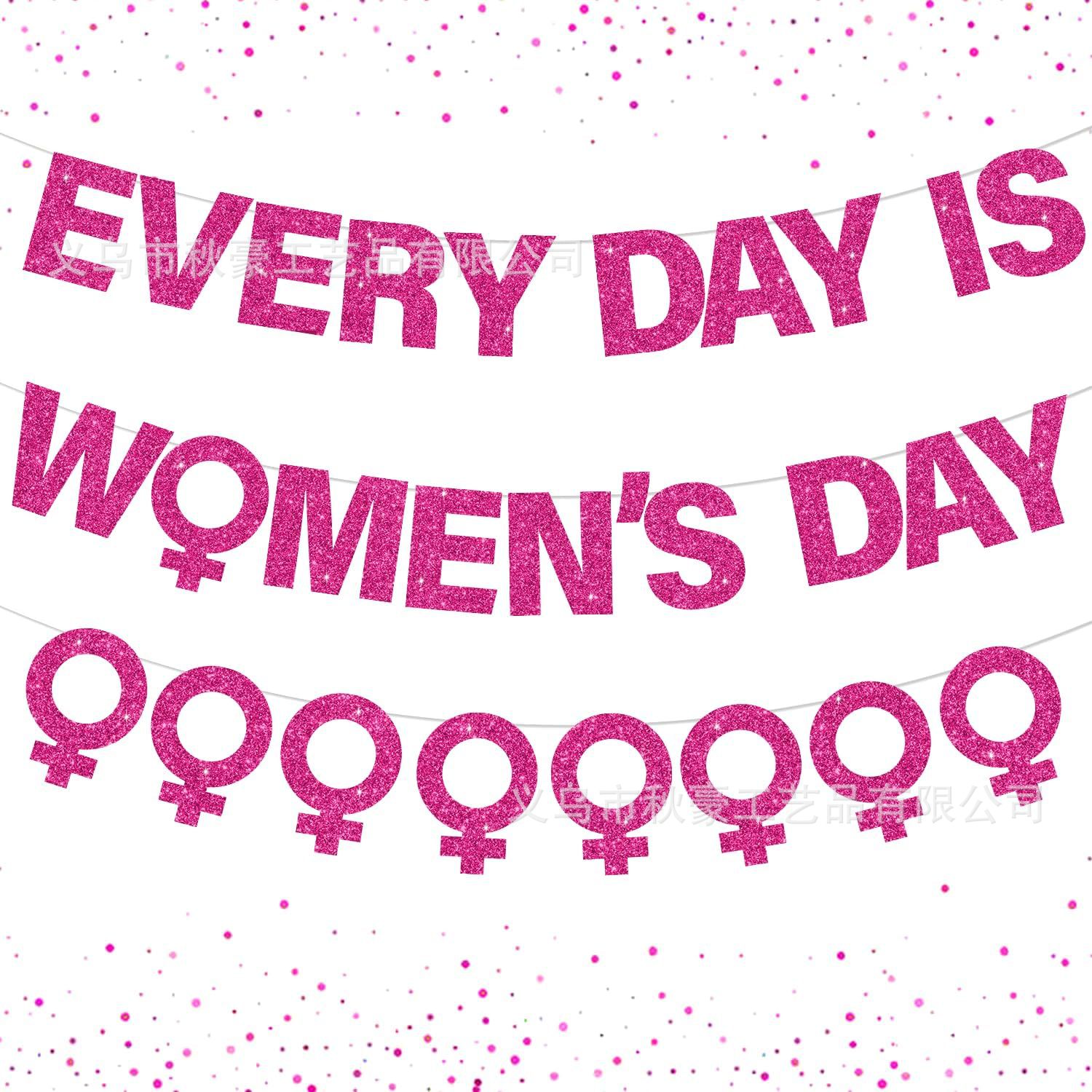Rosa Día Internacional de la Mujer decoraciones papel brillo grueso no es fácil de doblar banner tema del partido comercio exterior transfronterizo
