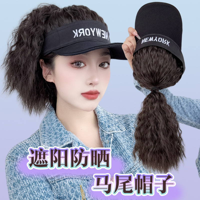 Cola de caballo sombrero de pelo rollo de lana nuevo verano sombrero fino moda estilo coreano moda protección solar cubierta de la cabeza completa