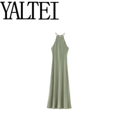 YALTEI夏新商品女装欧米風首掛けシルクサテン質感迷笛ワンピース8372103