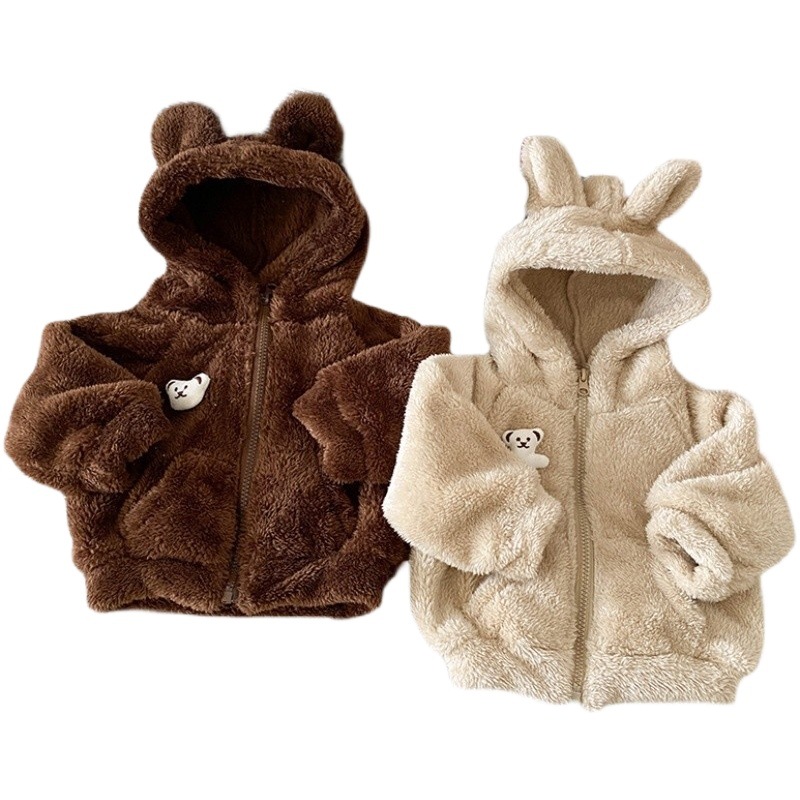 INS estilo coreano ropa para niños Otoño e Invierno niños y niñas bebé felpa engrosada abrigo bebé lindo con capucha ropa acolchada de algodón invierno cálido