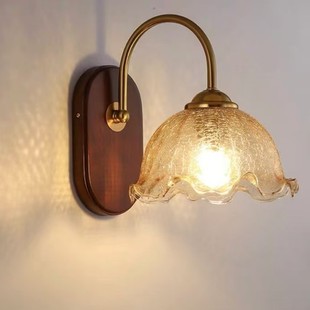 Bedroom Bedside Lamp American Retro Living Room Wall Corridor Aisle Lamp Japanese Solid Wood Glass Nordic Simple Wall Lamp