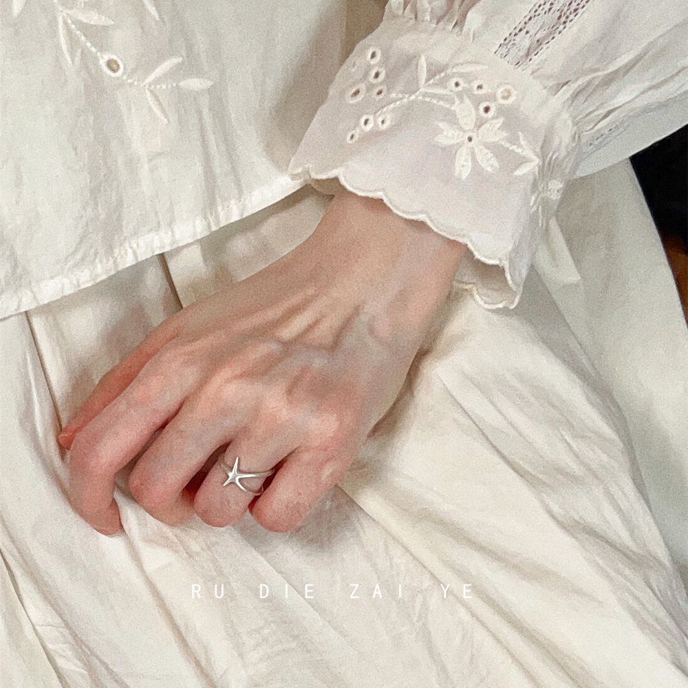 Kuning Cool Feeling Temperament Matte Starfish Silk Pull Ring Female Niche Design Cold Wind Open Ring