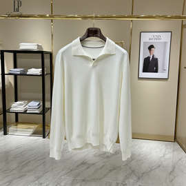 lp款可机洗羊毛长袖POLO衫男装海鸥领商务休闲纯色老钱风长袖衫