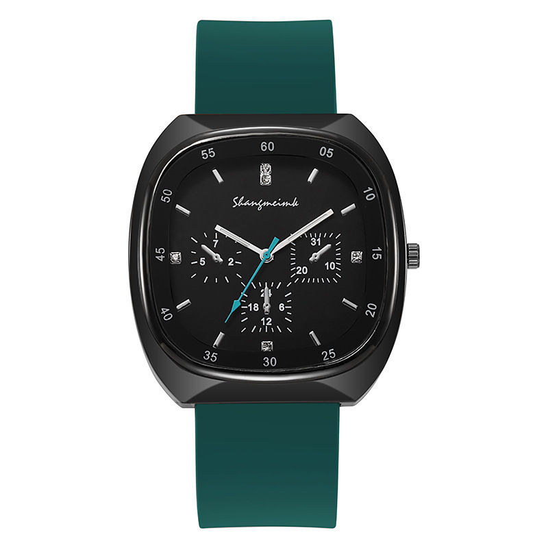 Nuevo reloj de comercio exterior para mujer, moda de tres ojos, diamante, cuarzo cuadrado, cinta de silicona, reloj para estudiante, reloj para mujer