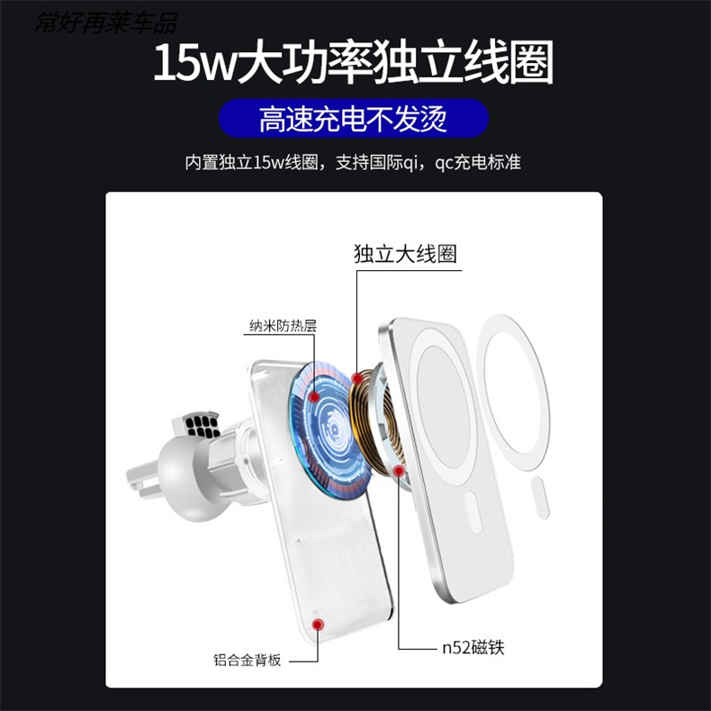 Cargador inalámbrico magnético para coche Magsafa15w, soporte para teléfono móvil, sensor inteligente para coche, cargador inalámbrico para salida de aire