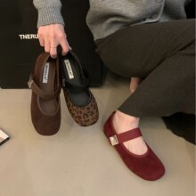 韩版复古浅口单鞋女2024秋冬新款百搭通勤软底单鞋舒适平底奶奶鞋