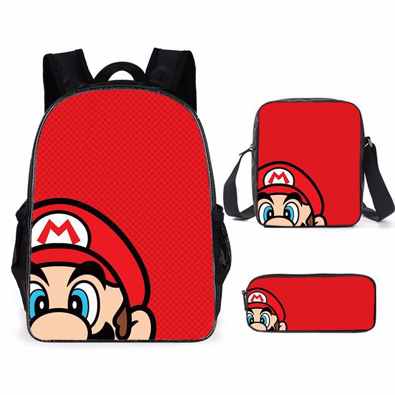 Mochila escolar de Super Mario – con estuche y bolso, diseño animado para niños y niñas