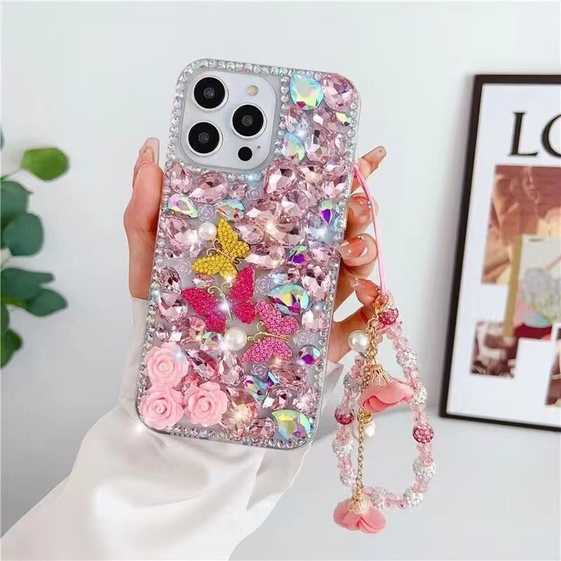 Luxurious Butterfly Rose Full Diamond Case Suitable for Apple 16Promax Mobile Phone Case Iphone17 Flash Diamond Protective Case for Women Luxurious Butterfly Rose Full Diamond Case Suitable for Apple 16Promax Mobile Phone Case Iphone17 Flash Diamond Protective Case for Women