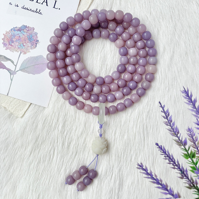 バイオレット 108 白翡翠菩提根ブレスレット彫刻蓮女の子文具菩提ビーズブレスレットネックレス|undefined
