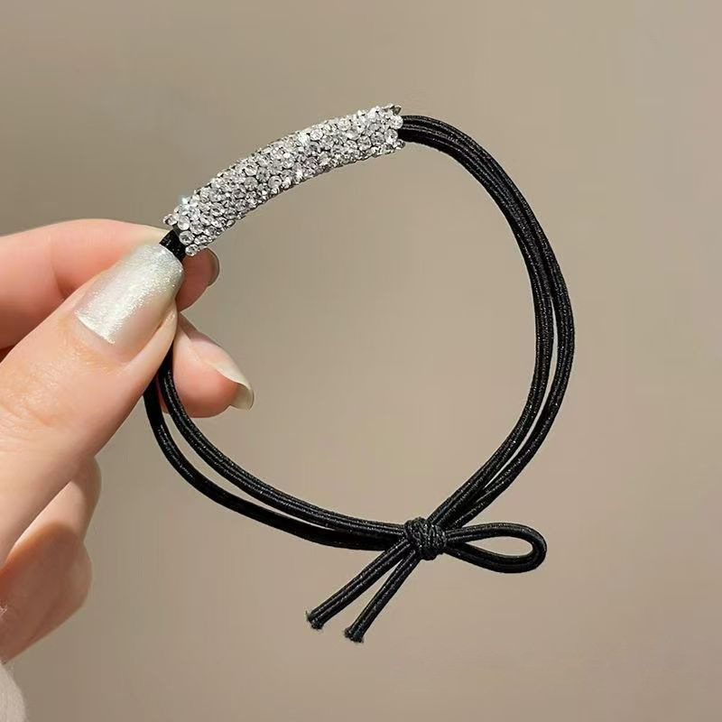 ハイエンドのラインストーンブラック気質ヘアロープ女性のハイエンドゴムバンドヘアリング高弾性と耐久性のあるヘアロープヘアアクセサリー|undefined