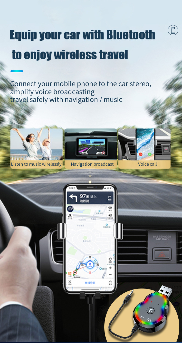 Q2Fm Transmitter Bluetooth Receiver Fm Radio USB Lossless Audio Car Converter with Aux Cable Dropshipping