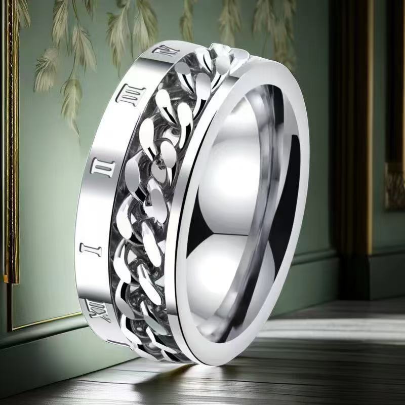 Anillo de acero inoxidable que no se desvanece ins moda masculina giratoria anillo de acero de titanio de nicho frío de los hombres liso