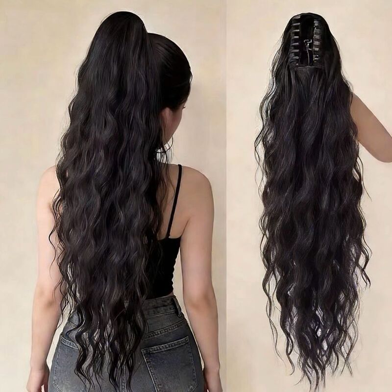 Latin American Curly Wig with Clip-On Ponytail, Long Curly Hair, Naturally Fluffy Wool Curls, Water Wave Curls, New Style High Ponytail