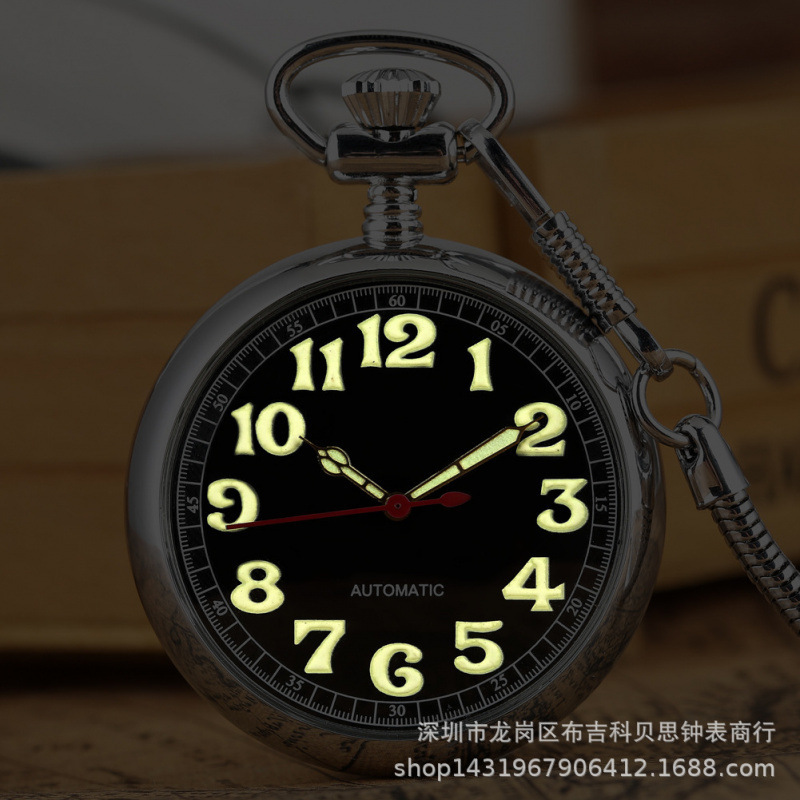 Luminous Numbers Dial Mechanical Automatic Pocket Watch Self|ms