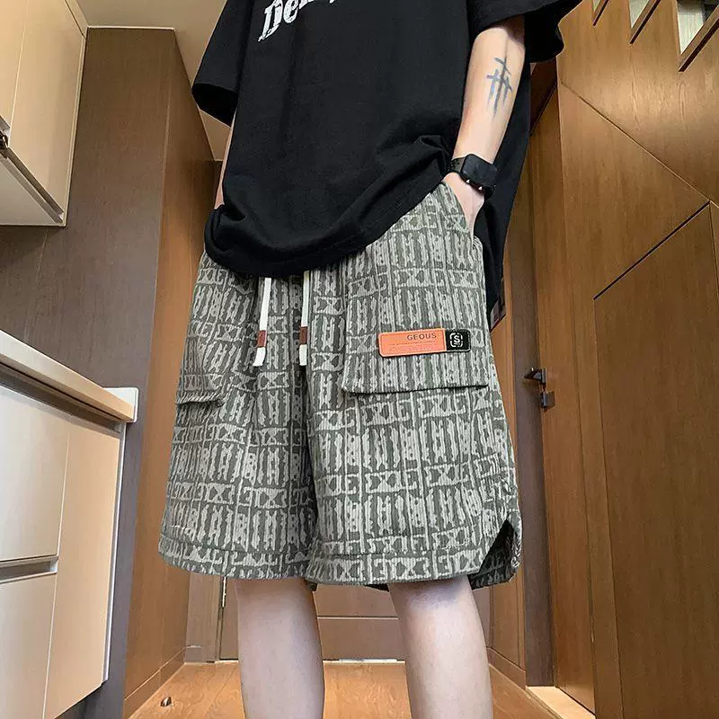 Мужские летние шорты-карго с полным принтом для внешней торговли, летняя верхняя одежда, американские уличные спортивные брюки для фитнеса, молодежные повседневные беговые брюки