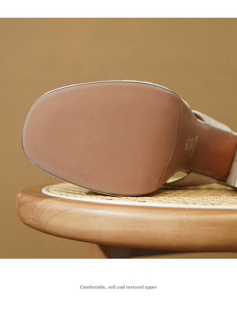 Sandal cao gót nữ hở mũi gót thô 12 cm đế dày phong cách La Mã — đen chi tiết 13