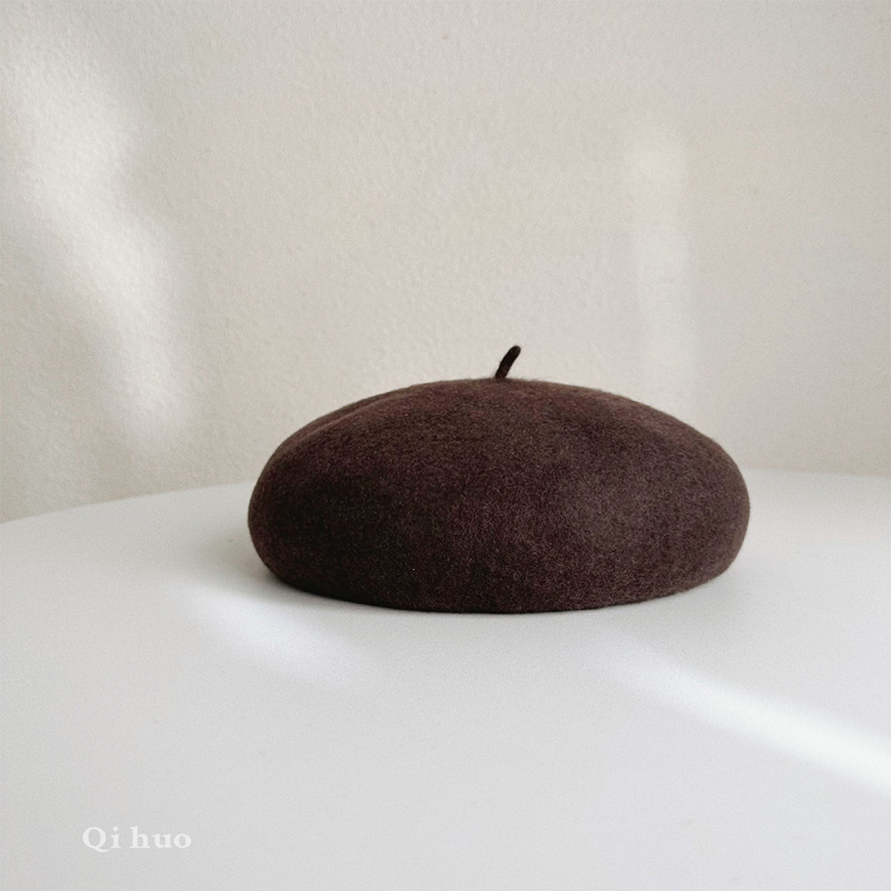 子供秋冬高品質レトロオーストラリアウールベレー帽洋気赤ちゃん画家帽保温凹形帽子|undefined