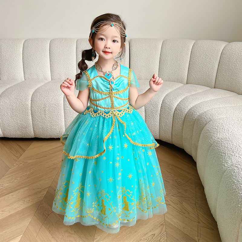 European and American Halloween Girls' Dress Aladdin's Magic Lamp Jasmine Princess Dress Cosplay Kidsren's Children's Day Dress