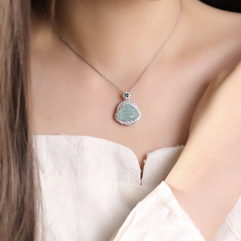 Mặt dây chuyền bạc S925 hình Phật Di Lặc phong cách cổ điển Trung Hoa — Mặt dây chuyền đơn (không có dây chuyền)