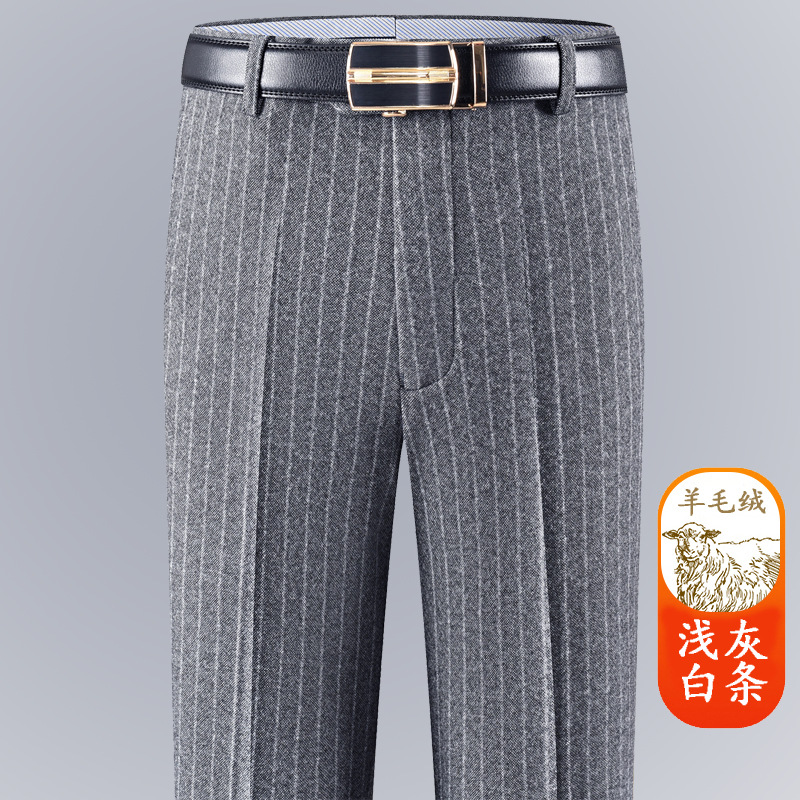 Pantalones de traje de Cachemira de otoño e invierno para hombres Pantalones rectos engrosados sueltos rectos casuales de negocios negro sin planchar pantalones de traje hombres image 16