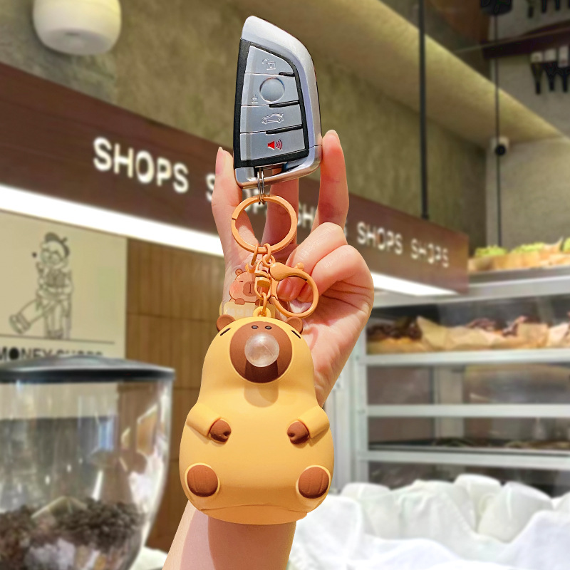 Kapibara Plush Squeeze Keychain Bubble Blowing Stress Relief Toy Quirky Backpack Pendant_voghion.com