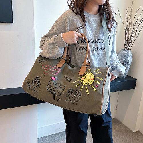 Large-capacity short-distance travel bag company promotional gift for men and women universal fitness top-handle bag printed crossbody bag wholesale