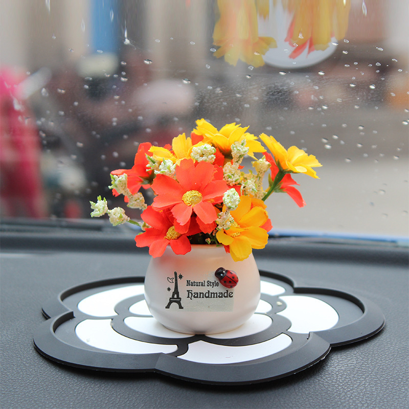 Decoración creativa de plantas en macetas de coche, flores y frutas, decoración de coche, coche, linda flor, decoración pequeña, niña