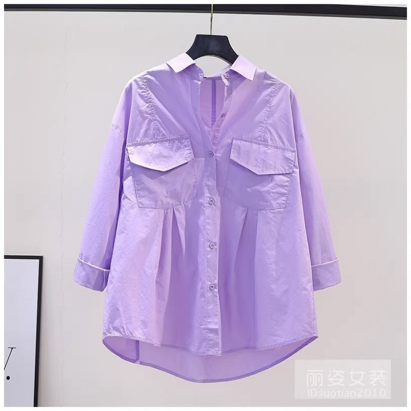 2025早春新款东大门粉色背后褶皱宽松POLO领女长袖衬衣汉服新中式|undefined
