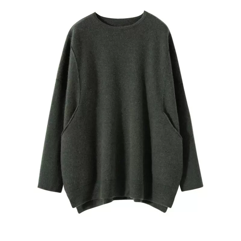 休闲慵懒风针织山羊绒衫女秋冬季大码宽松慵懒风羊绒毛衣外穿上衣