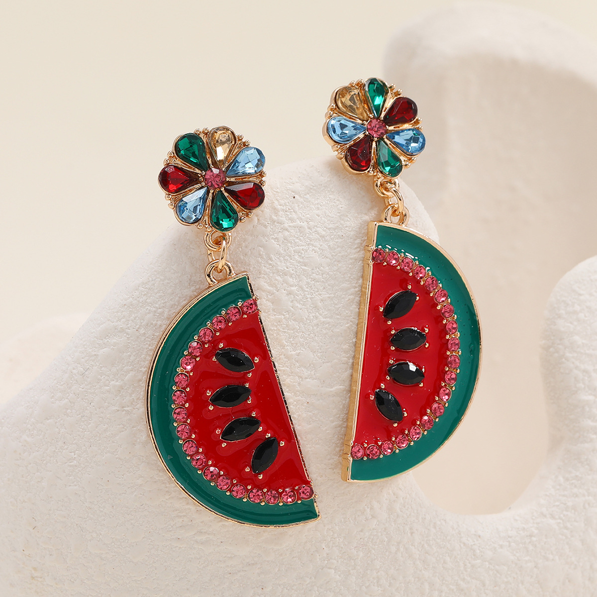 European And American Fashion Exaggerated Fresh Emulational Fruit Thin Earrings Simple Retro Alloy Dripping Watermelon Earrings display picture 6