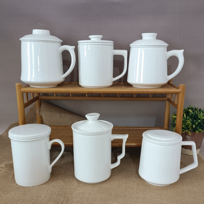 Pure white ceramic office water cup tea cup with lid tea water…
