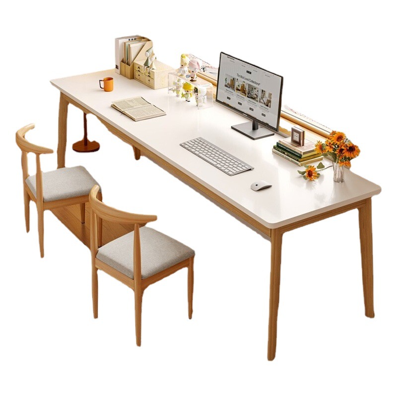 Larga mesa de libros madera maciza pierna rectangular escritorio doble estudiante aprendizaje escritura computadora hogar Workbench