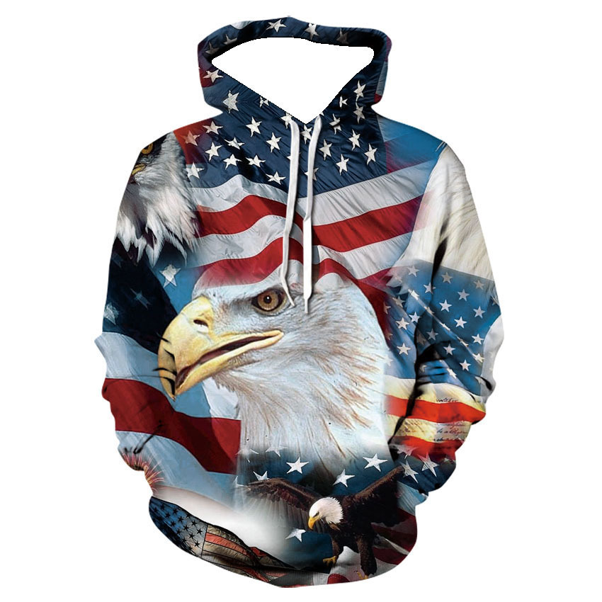 American Flag Eagle Hoodie For Men Crew Neck Plus Size Sweatshirt_voghion.com