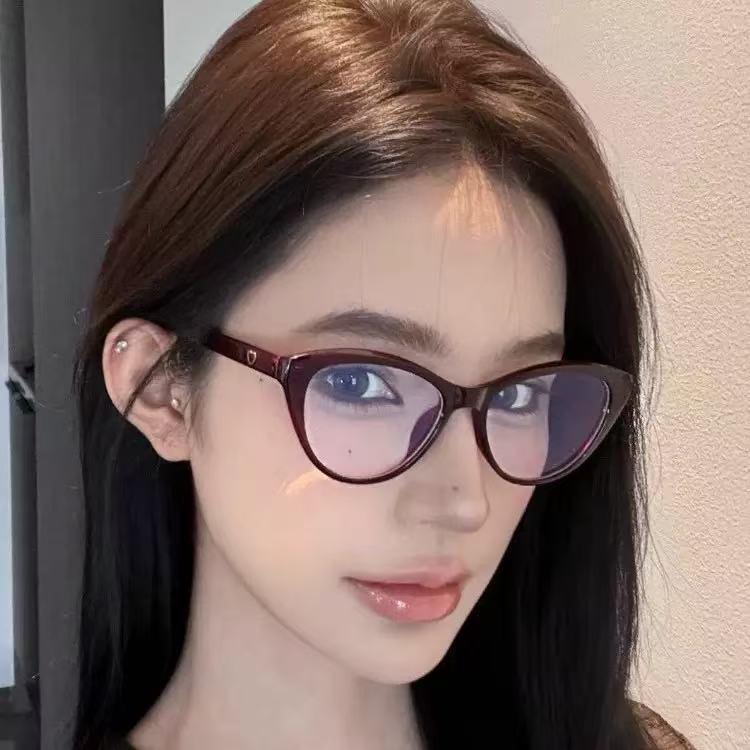 2025猫眼眼镜女士高级感桃心黑框素颜大镜框女可配度数镜架防蓝光|undefined