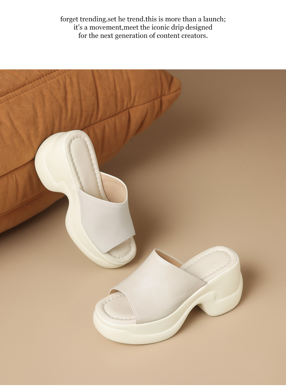 Sandal cao gót nữ đế dày 8,5 cm quai ngang da bò — Da bò trắng gạo chi tiết 21