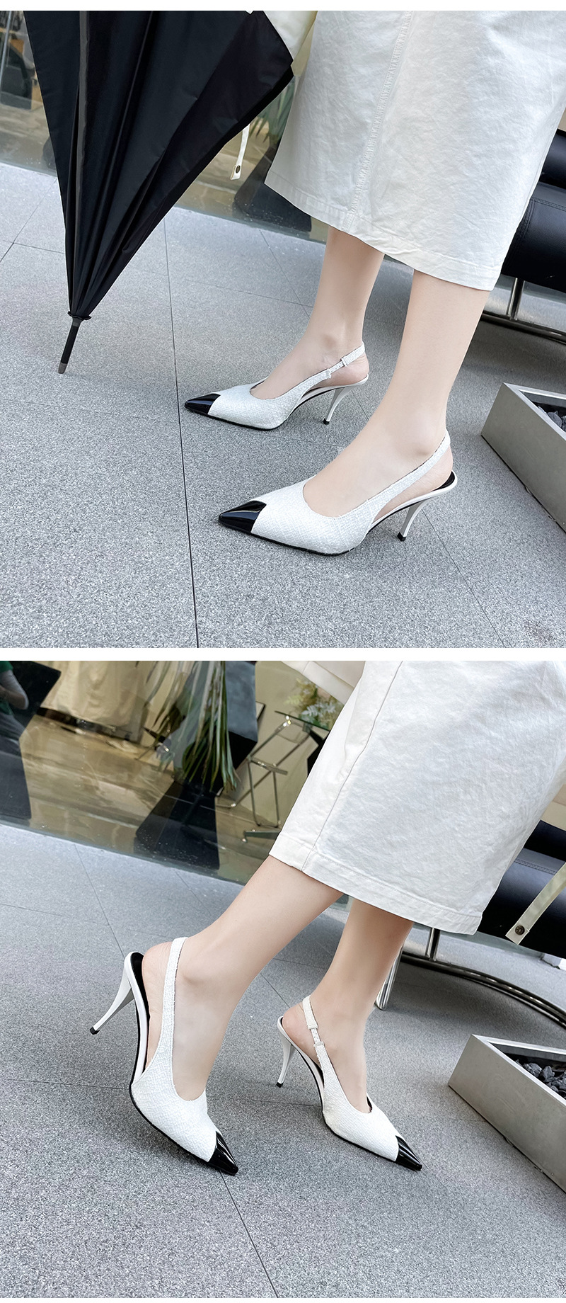 Color Matching Pointed Toe Hollow High-Heel Shoes NSSO107776