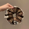 58# coffee plaid love printed four-layer hair tie-15cm