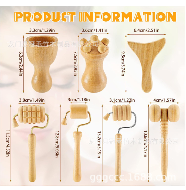 木制面部按摩工具套装面部雕塑工具皮肤护理面部按摩器拔罐面部杯