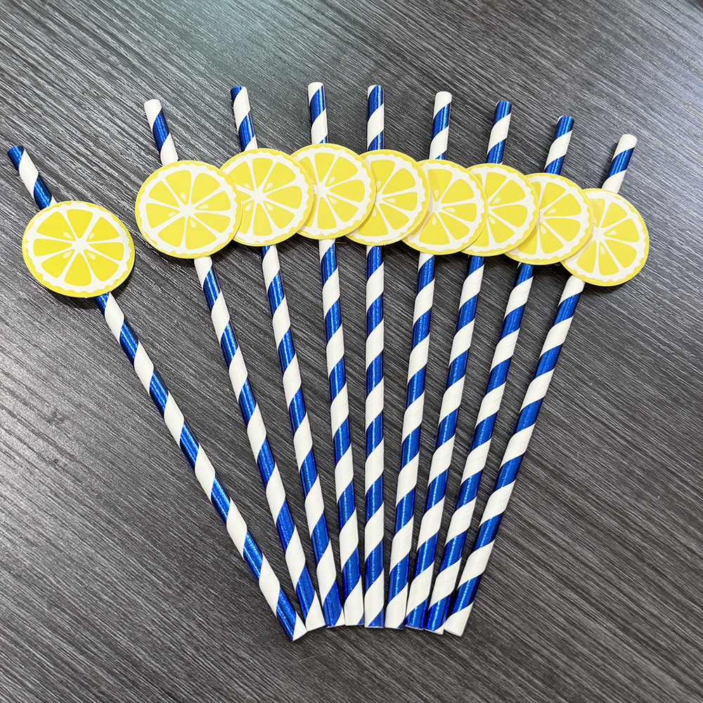 Punto transfronterizo al por mayor papel creativo pajita decoración de fiesta pajita de limón mesa de postre vestido botella de pudín plug-in